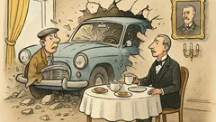 Vtip: Lord raňajkuje, auto vletí do salónu