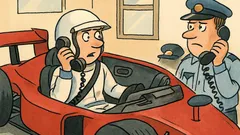 Vtip: Automobilový pretekár volá na políciu...