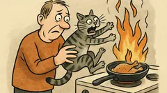 Vtip: Chytíte mačku pri smažení kuraťa...