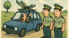 Vtip: Policajti zastavia auto s lyžami