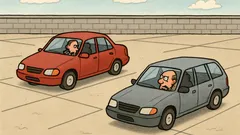 Vtip: Na obrovskom parkovisku ostanú dve autá...