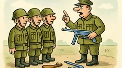 Vtip: Vojaci, samopal sa skladá zo štyroch…