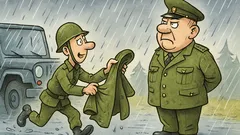 Vtip: Na cvičení začne husto pršať…