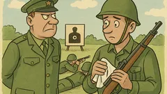 Vtip: Kapitán si všimne vreckovku pri streľbe