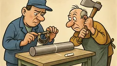 Vtip: Meraj mikrometrom, znač kriedou, rež sekerou